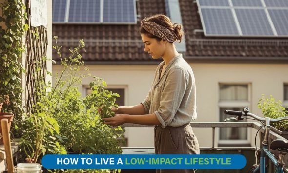 Eco-friendly home with LED bulbs, reusable bags, and compost bin promoting sustainable living