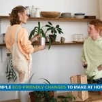 Family practicing eco-friendly habits at home with LED lights, composting, and reusable products