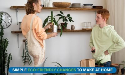 Family practicing eco-friendly habits at home with LED lights, composting, and reusable products
