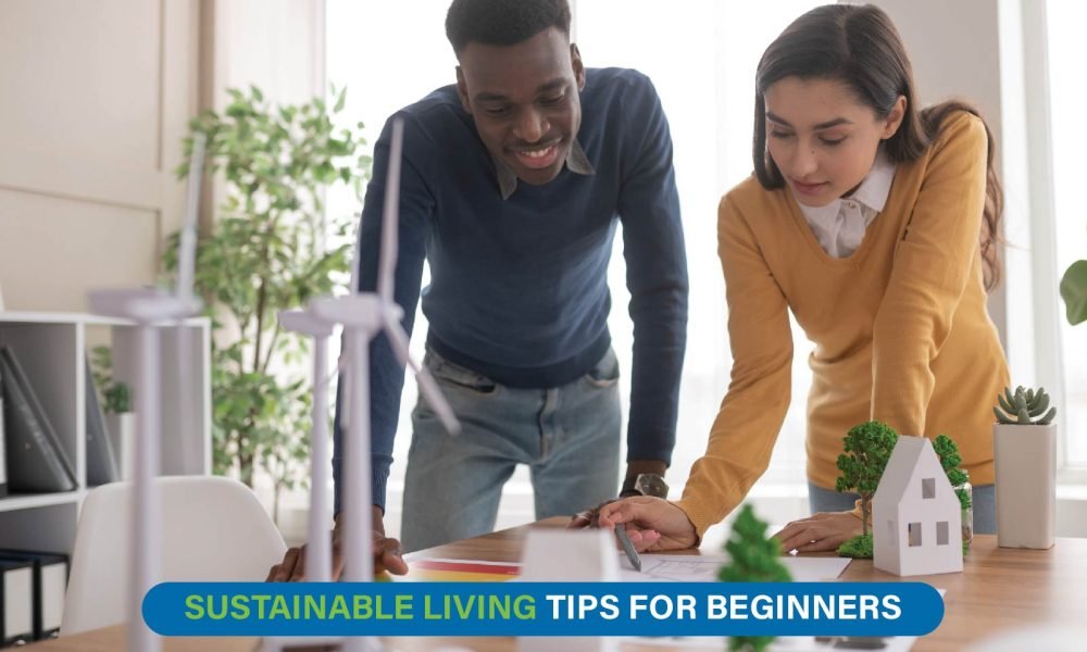 Eco-friendly urban lifestyle with public transport, reusable bags, and green city spaces