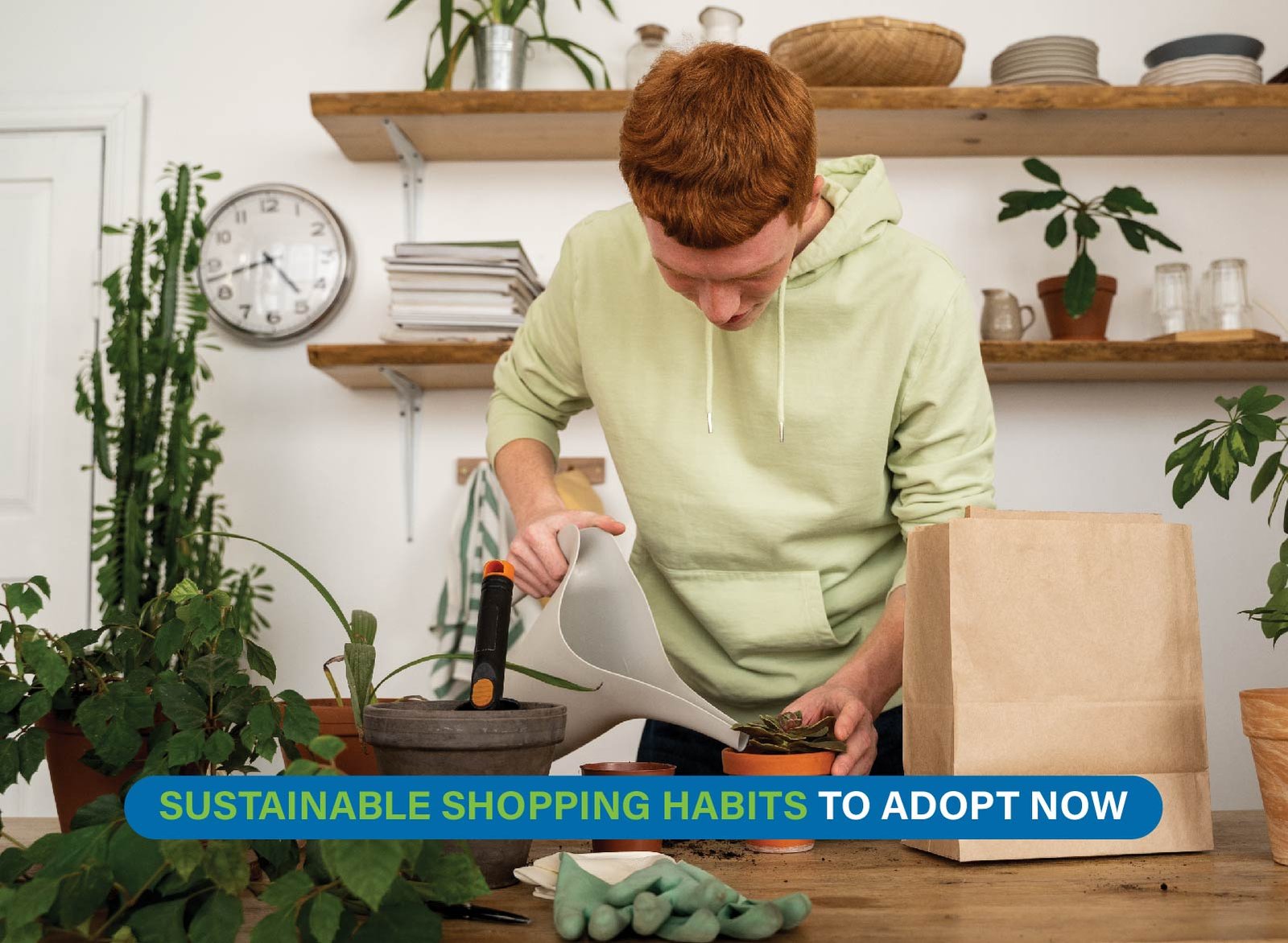 Shopper carrying reusable bags with eco-friendly products promoting sustainable shopping choices